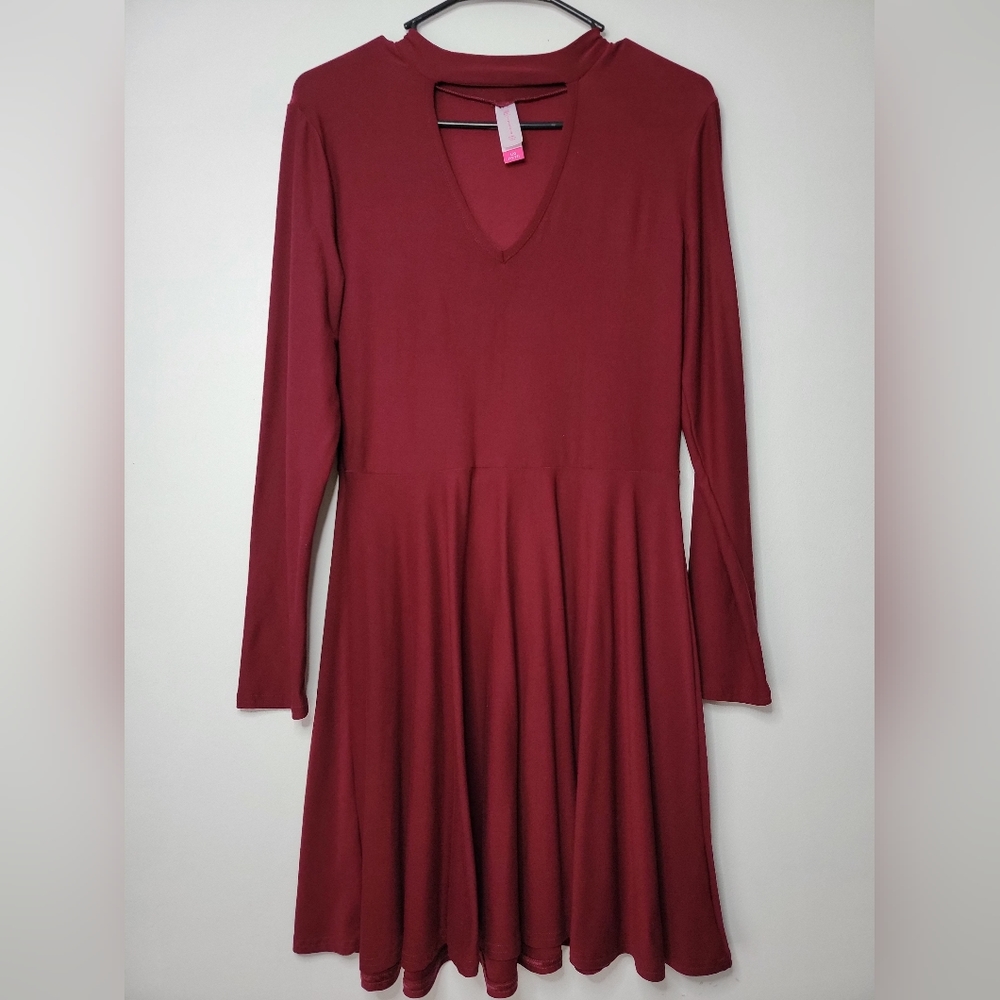 Long Sleeve Red Midi Dress